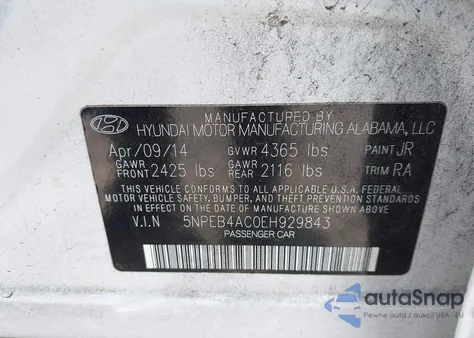 2014 Hyundai Sonata Gls from USA, damaged, VIN 5NPEB4AC0EH929843